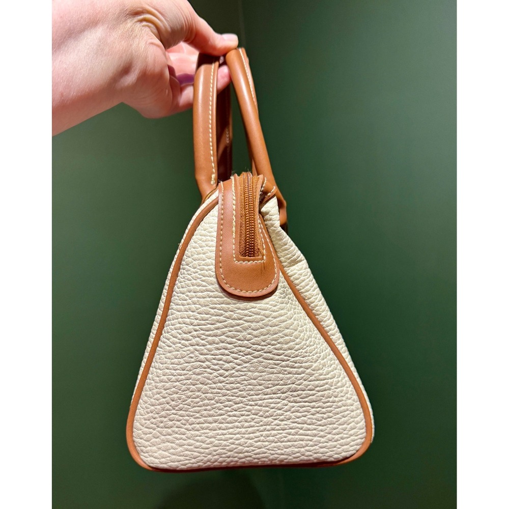 Esprit Cream Pebble Grain Satchel Bag Tan Leather Trim‎ Top Handle - Picture 5 of 10